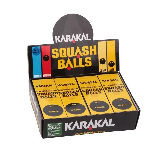 Karakal Elite Double Yellow Dot Squash Balls X12