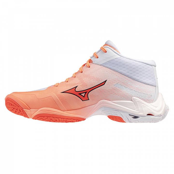 Mizuno Wave Lightning Elite Mid Flamingo Coral / Lava Orange / White